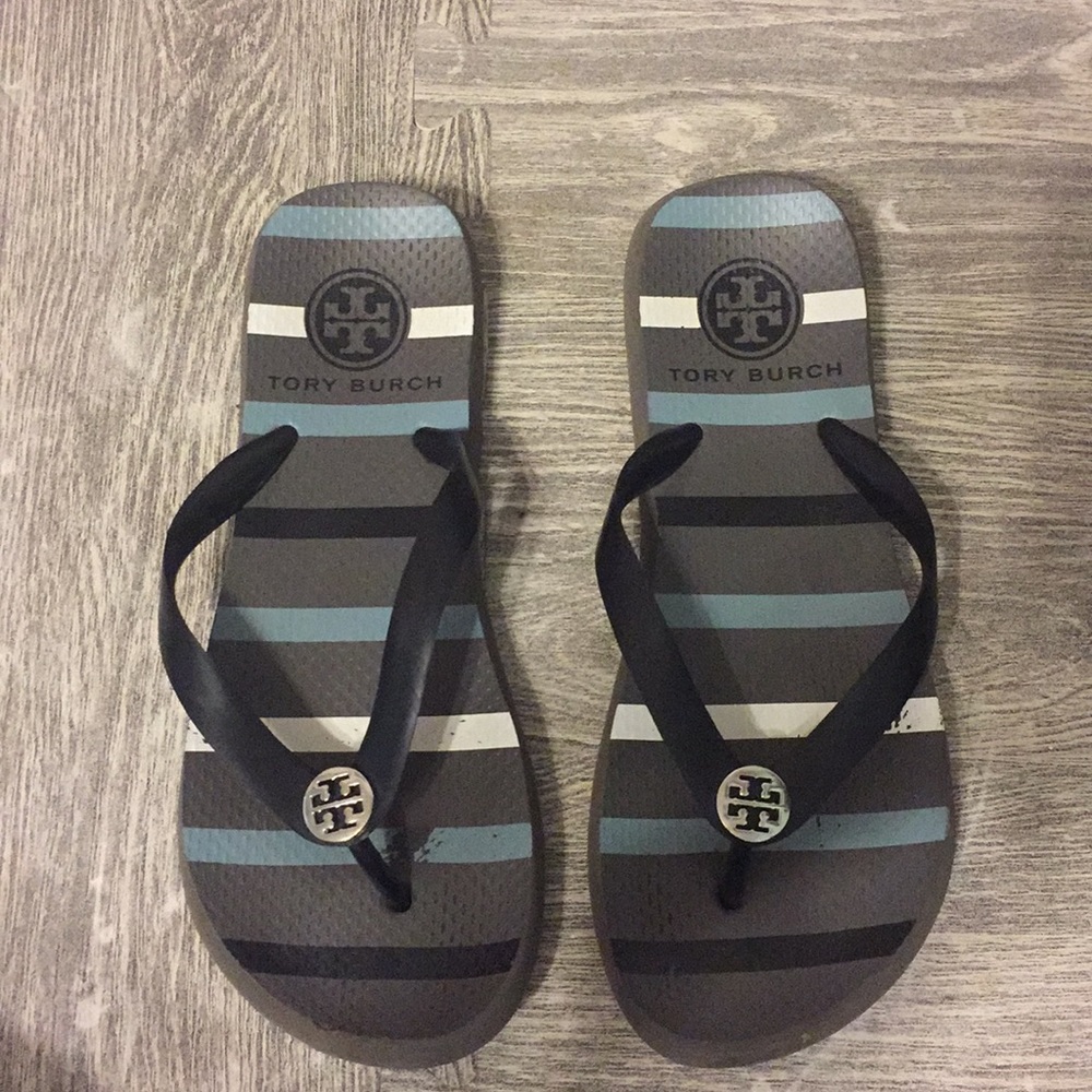Tory Burch Striped Flip Flops